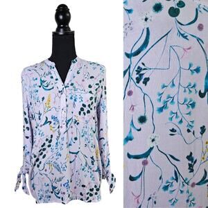 New For The Republic Floral Spring Long Sleeve Blouse V Neck Half Button Small